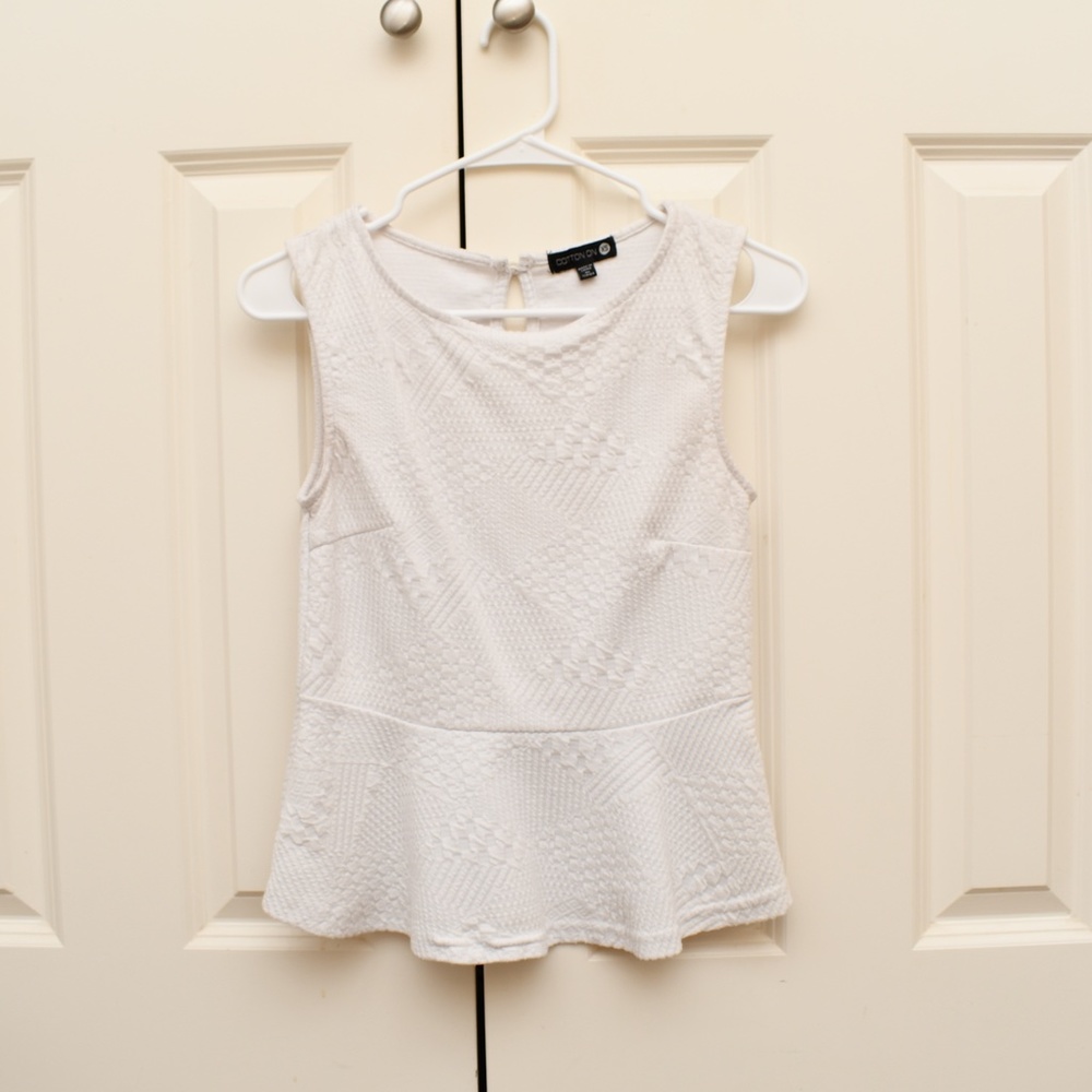 White Textured Peplum Top